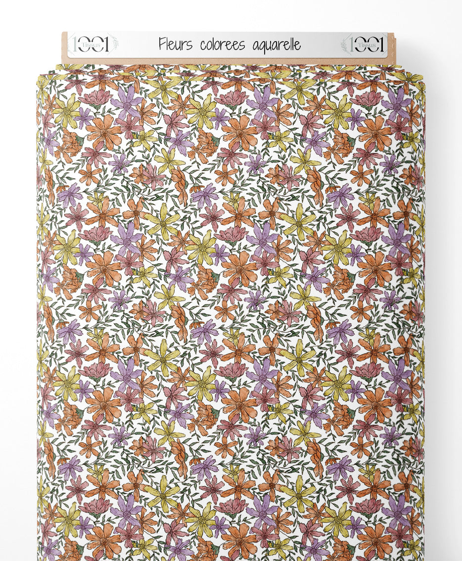 Tissu - Fleurs colorées aquarelle