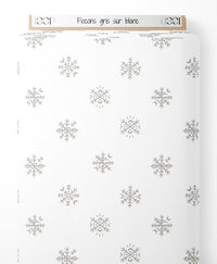 Tissu - Flocons gris sur blanc