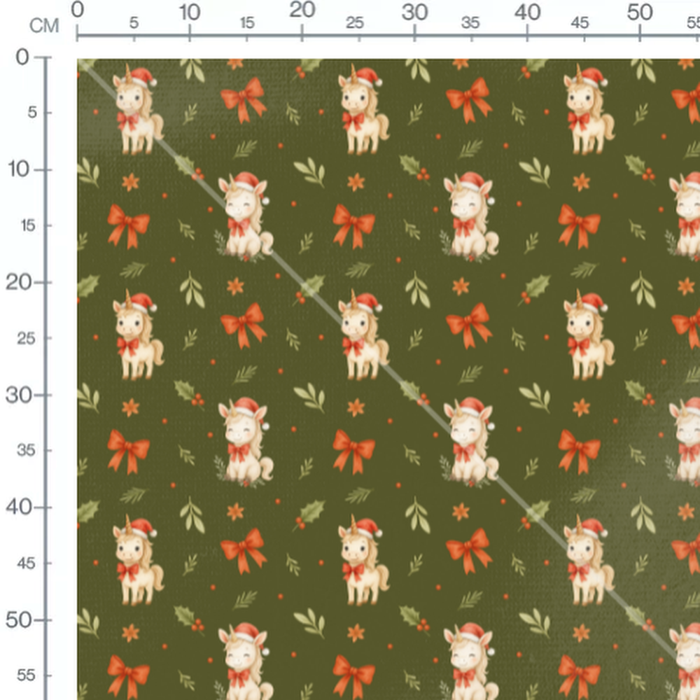 Tissu - Licornes et nœuds rouges