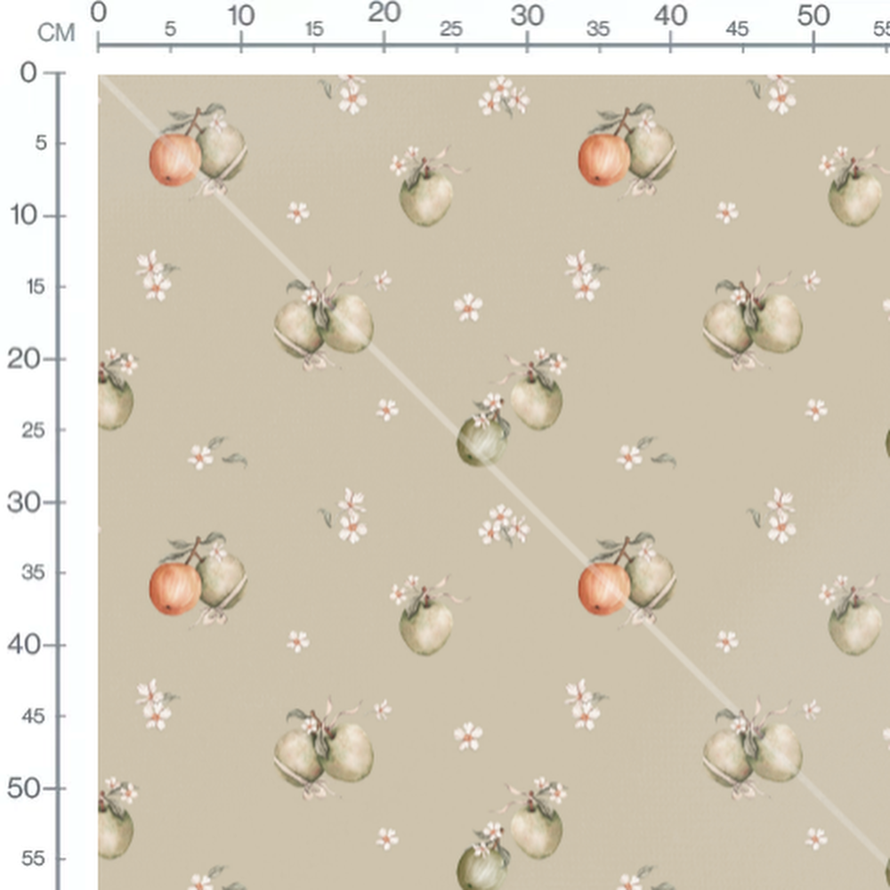 Tissu - Pommes et fleurs sur beige