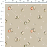 Tissu - Pommes et fleurs sur beige