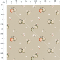 Tissu - Pommes et fleurs sur beige