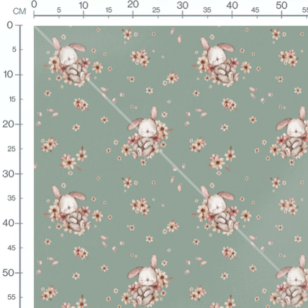 Tissu - Lapins endormis sur fond vert