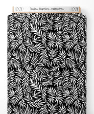 Tissu - Feuilles blanches contrastées