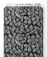 Tissu - Feuilles blanches contrastées