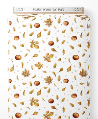 Tissu - Feuilles brunes sur blanc