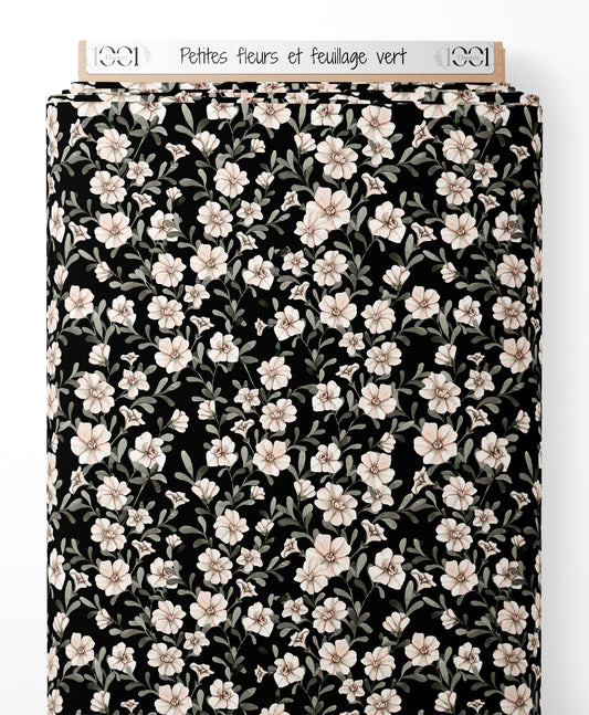 Tissu - Petites fleurs et feuillage vert