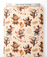 Tissu - Cirque amusant sur fond beige