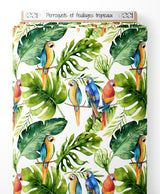 Tissu - Perroquets et feuillages tropicaux