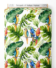 Tissu - Perroquets et feuillages tropicaux