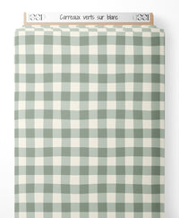 Tissu - Carreaux verts sur blanc