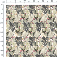 Tissu - Cactus et feuilles tropicales