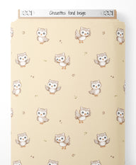 Tissu - Chouettes sur fond beige