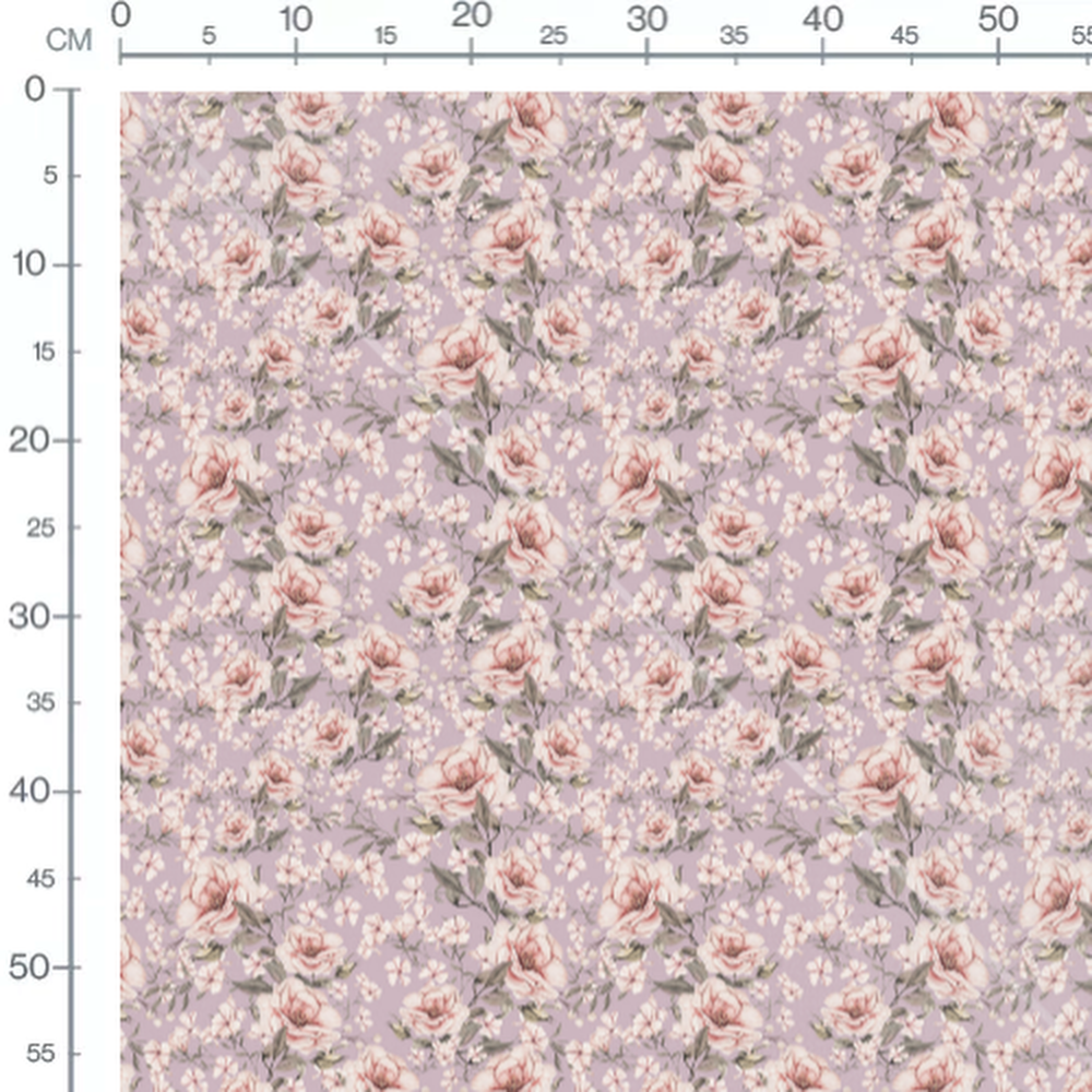 Tissu - Roses roses sur fond mauve
