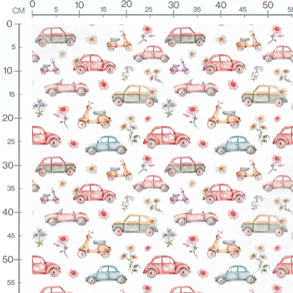 Tissu - Voitures et scooters aquarelle