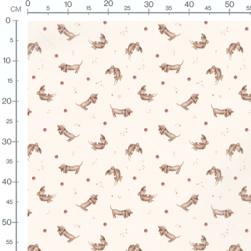 Tissu - Chiens marron sur fond beige