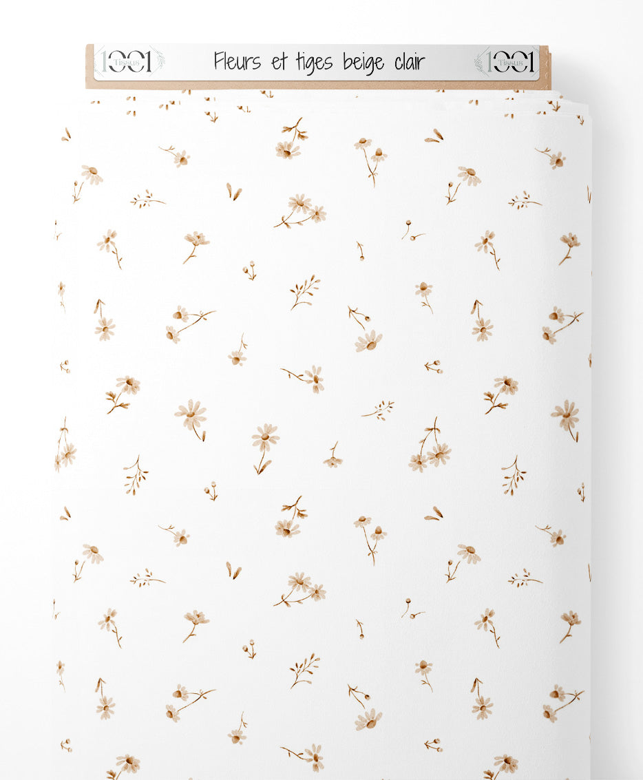 Tissu - Fleurs et tiges beige clair
