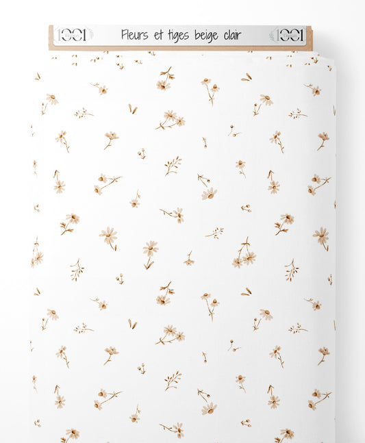 Tissu - Fleurs et tiges beige clair