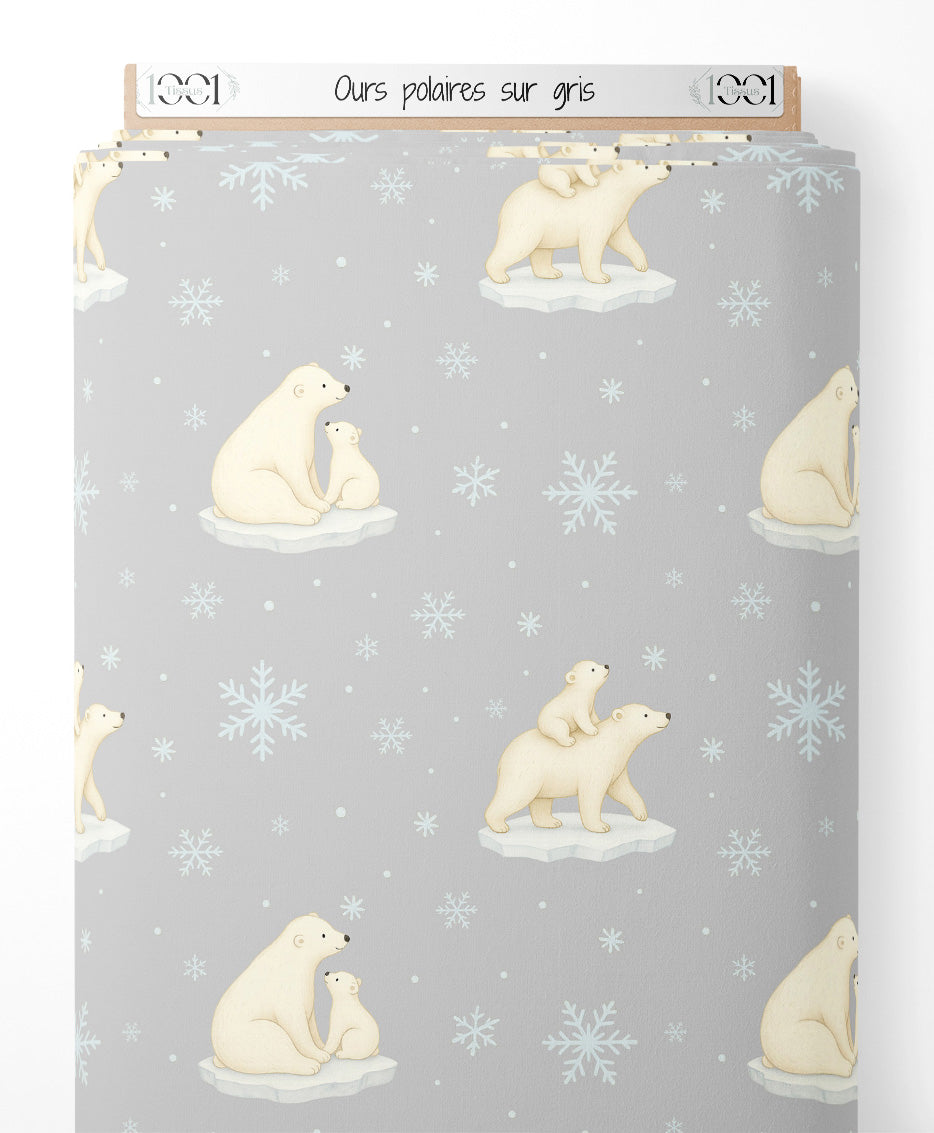 Tissu - Ours polaires sur gris