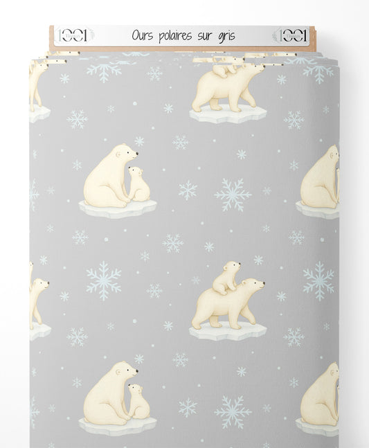 Tissu - Ours polaires sur gris