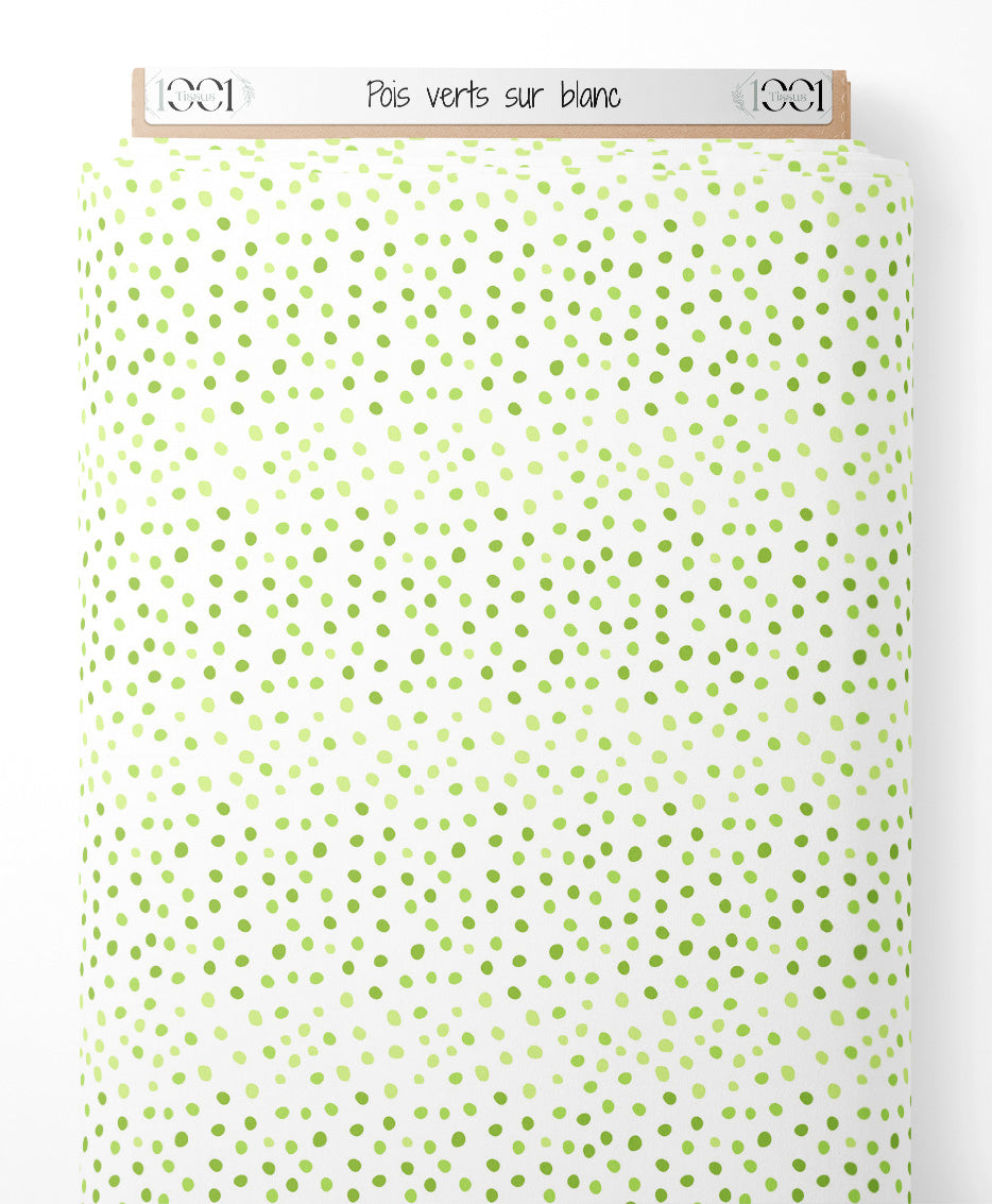 Tissu - Pois verts sur blanc