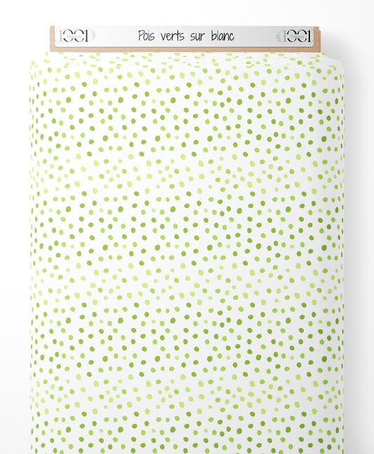 Tissu - Pois verts sur blanc