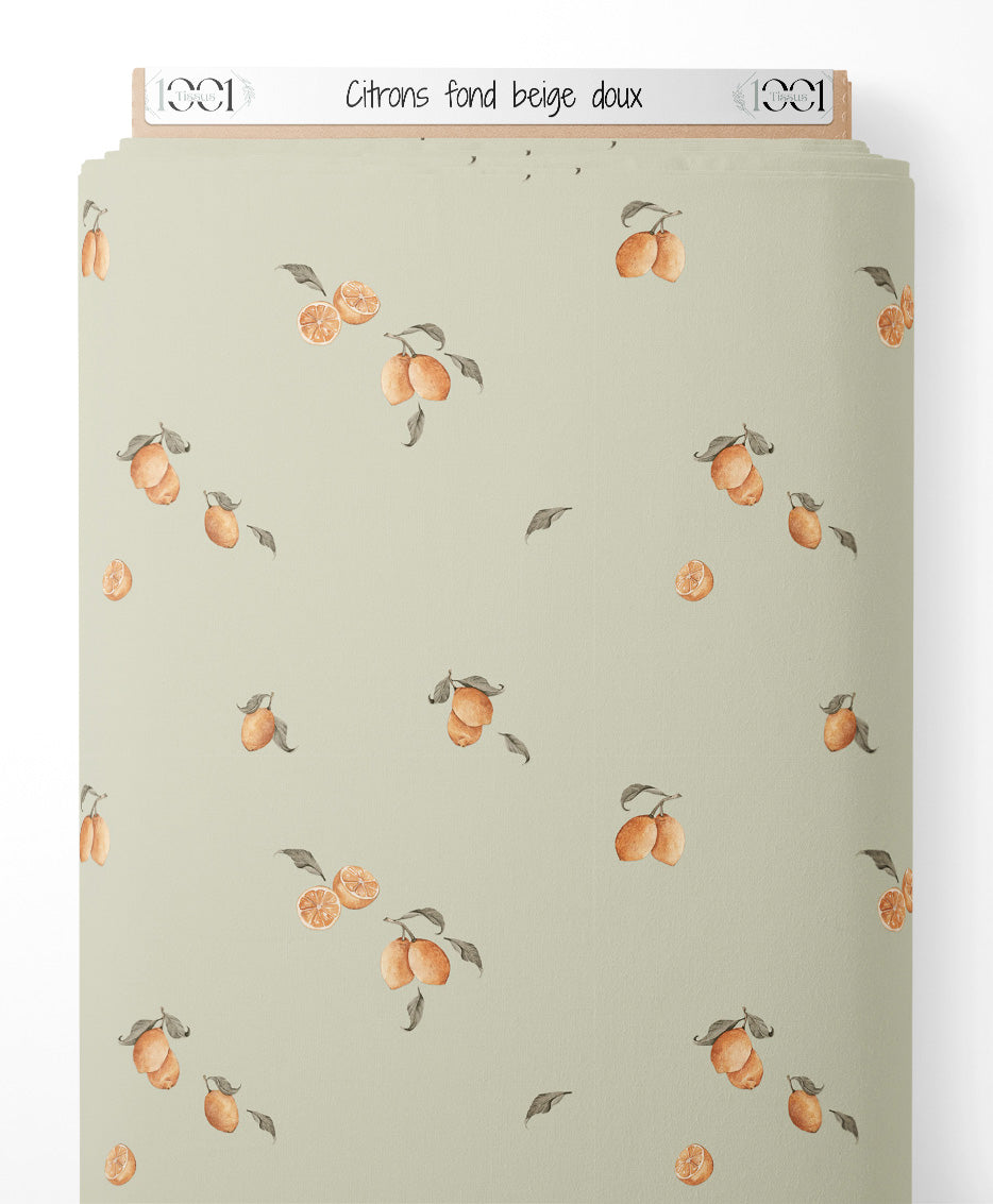 Tissu - Citrons sur fond beige doux
