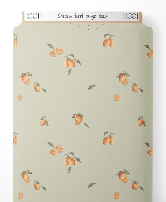 Tissu - Citrons sur fond beige doux
