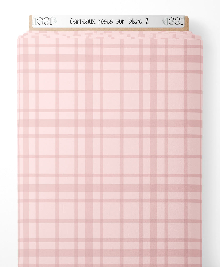 Tissu - Carreaux roses sur blanc 2