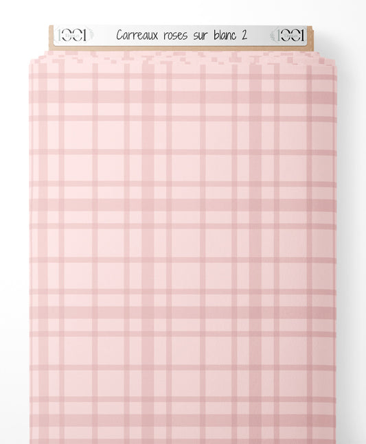 Tissu - Carreaux roses sur blanc 2