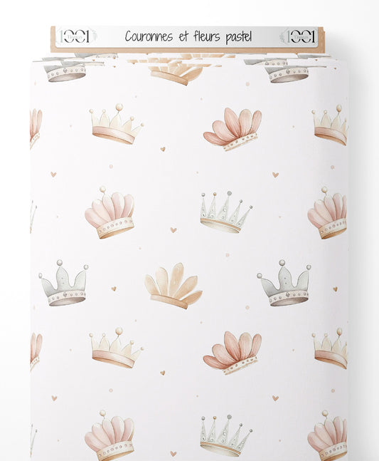 Tissu - Couronnes et fleurs pastel