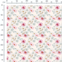 Tissu - Fleurs roses et blanches crème