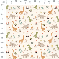 Tissu - Dinosaures et volcans crème