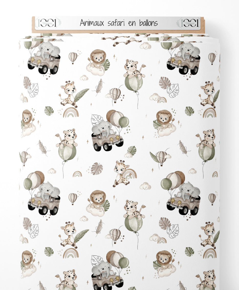Tissu - Animaux safari en ballons