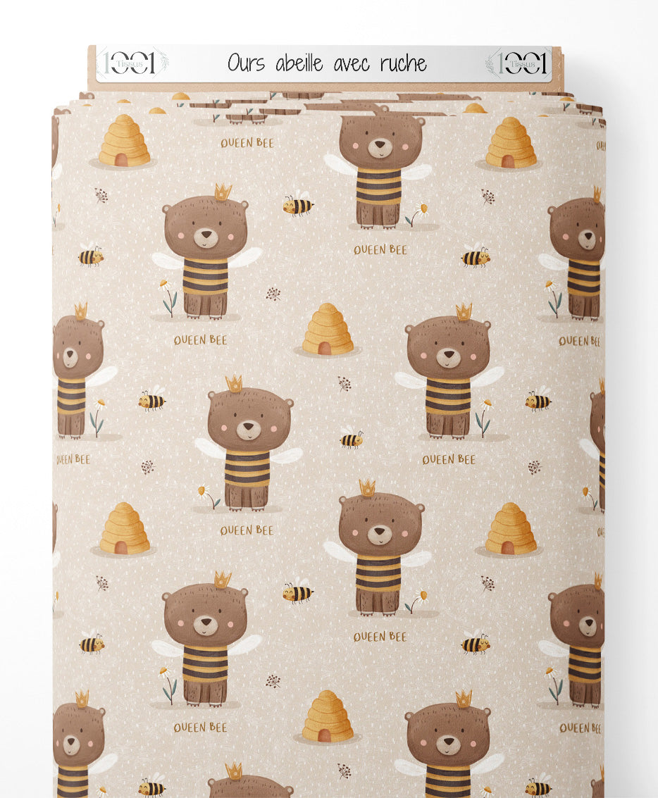 Tissu - Ours abeille avec ruche