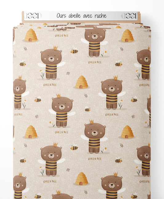 Tissu - Ours abeille avec ruche