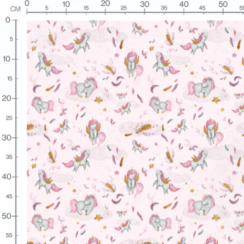 Tissu - Licornes et plumes pastel