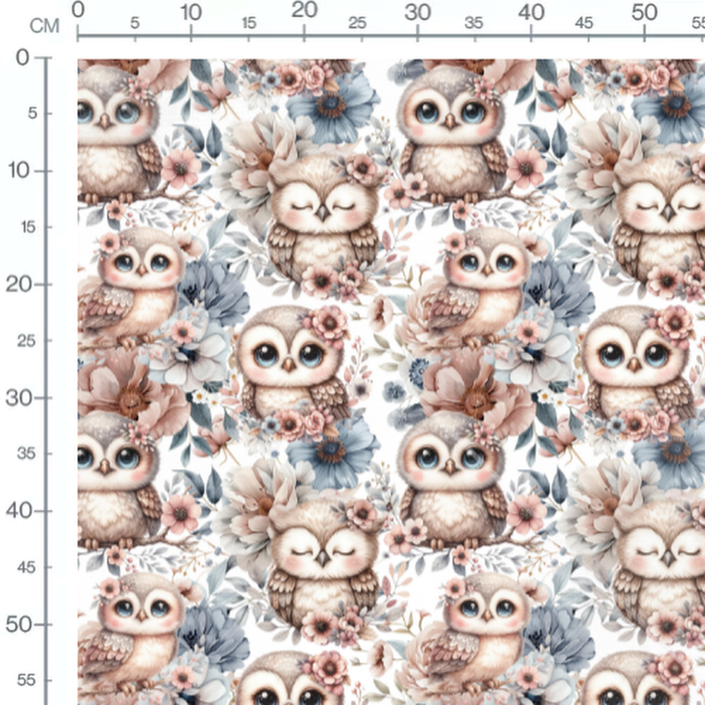 Tissu - chouette pastel