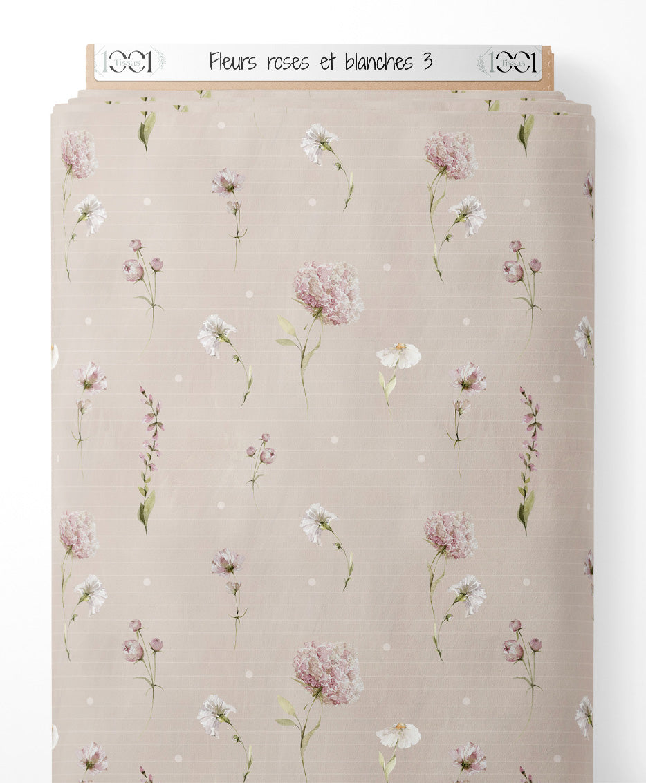 Tissu - Fleurs roses et blanches 3