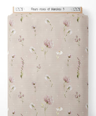 Tissu - Fleurs roses et blanches 3