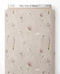 Tissu - Fleurs roses et blanches 3