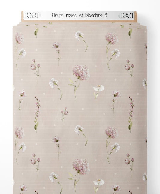 Tissu - Fleurs roses et blanches 3