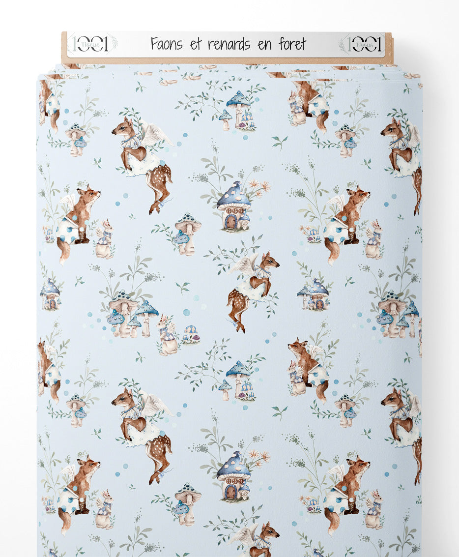 Tissu - Faons et renards en forêt