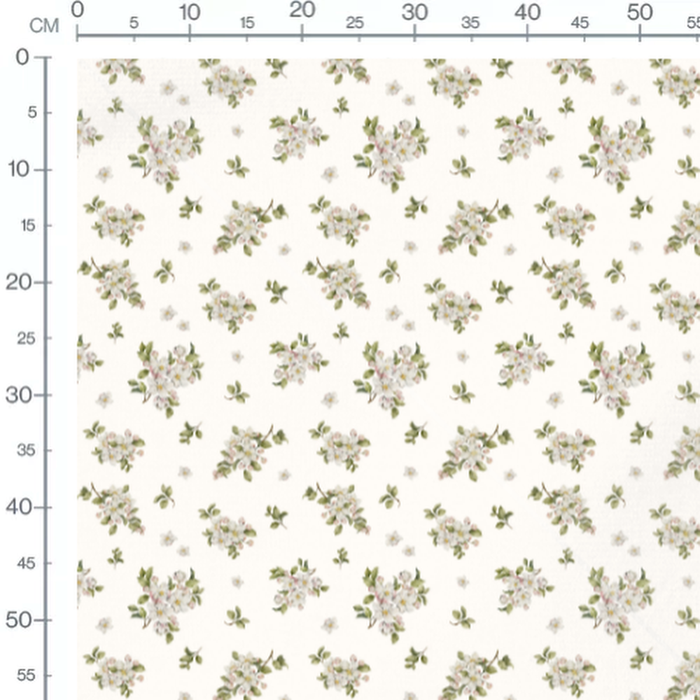 Tissu - Fleurs blanches et vertes 3