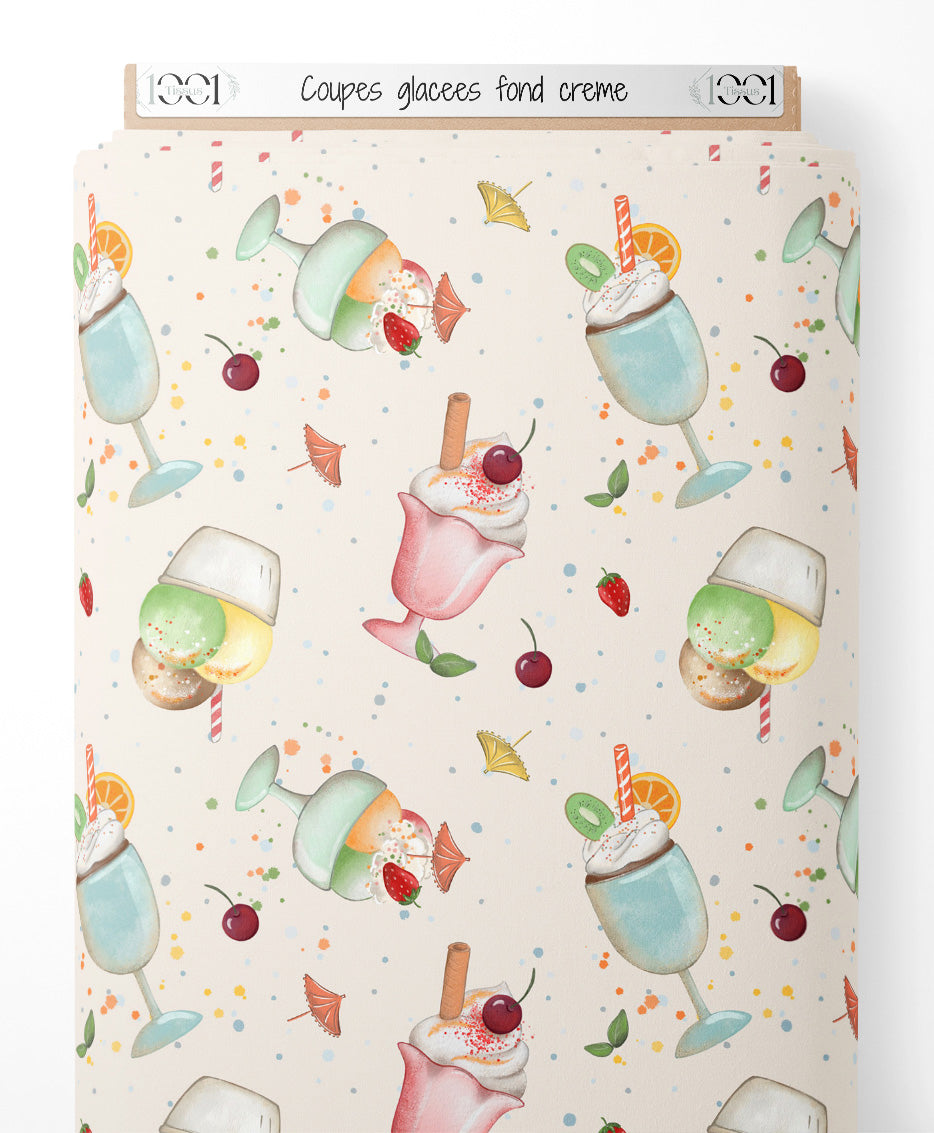 Tissu - Coupes glacées sur fond crème