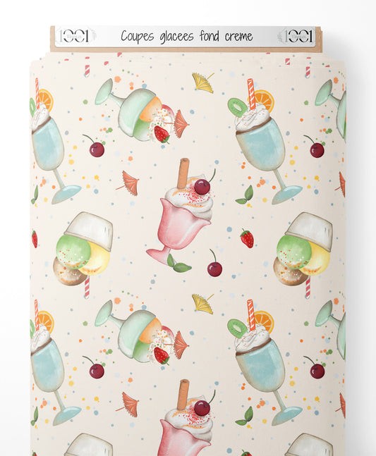 Tissu - Coupes glacées sur fond crème
