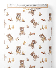 Tissu - Oursons et jouets sur blanc 2