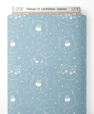 Tissu - Animaux et constellations blanches