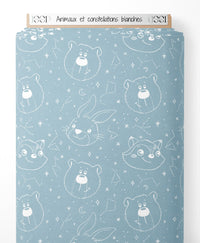 Tissu - Animaux et constellations blanches