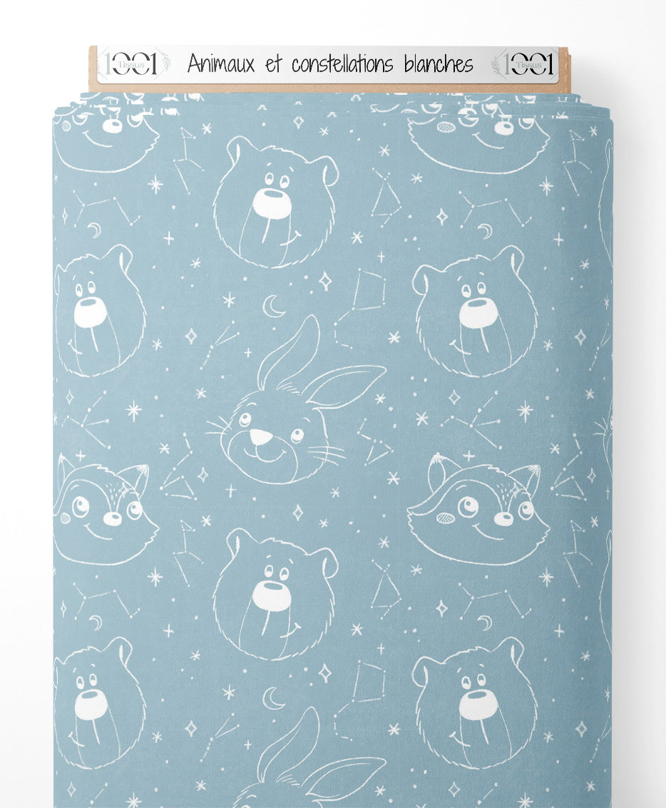 Tissu - Animaux et constellations blanches